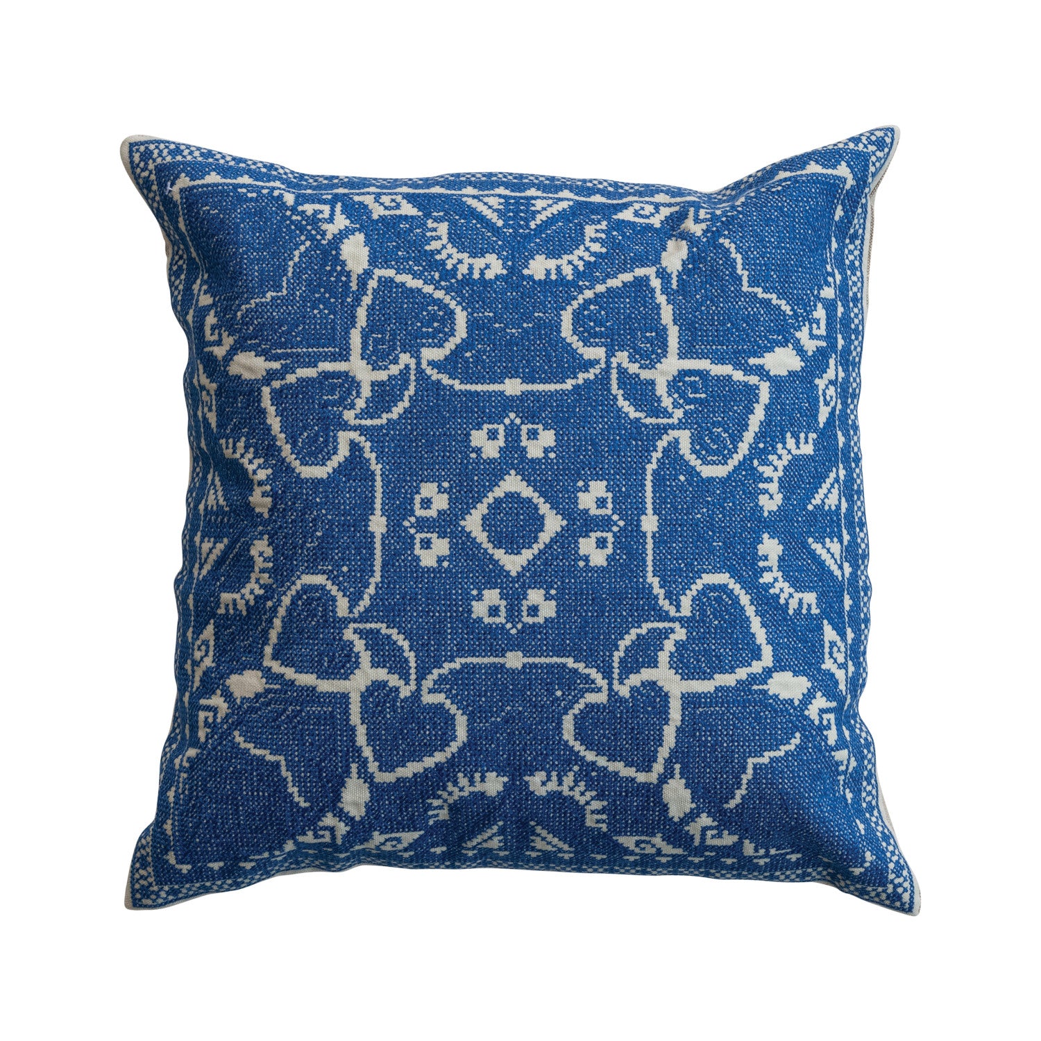 16" Square Cotton Pillow with Embroidered Design & Chambray Back